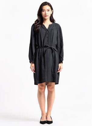 Rochie midi țesătură crep mâneci lungi negru GEVANA femeie