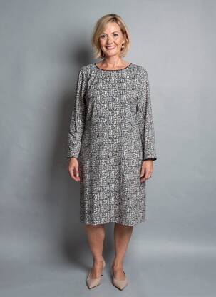 Rochie midi imprimeu fantezie mâneci lungi albastru GEVANA femeie