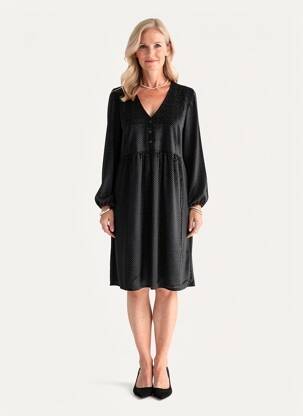 Rochie midi mâneci lungi mâneci lungi negru GEVANA femeie