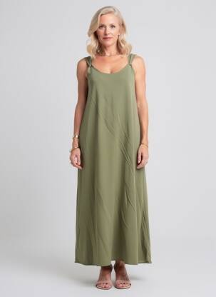 Rochie lungă croială evazată fără mâneci verde GEVANA femeie