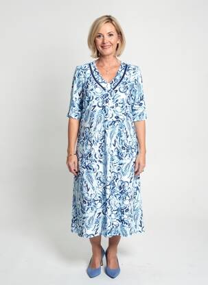 Rochie midi imprimeu fantezie mâneci scurte albastru GEVANA femeie