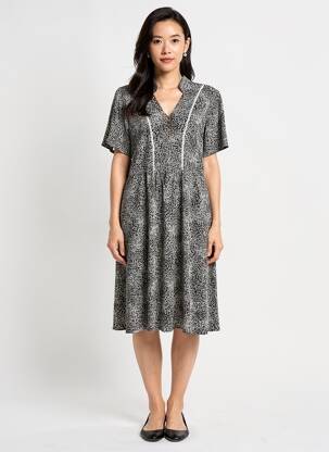 Rochie midi imprimeu fantezie mâneci scurte negru GEVANA femeie