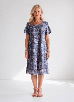 Rochie midi imprimeu floral mâneci scurte albastru GEVANA femeie