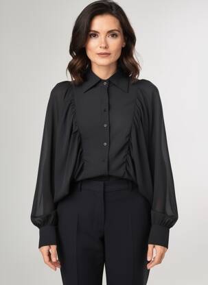 Cămașă țesătură crep mâneci lungi negru NEKANE femeie