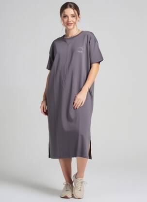 Rochie midi mâneci scurte mâneci scurte gri DEELUXE femeie
