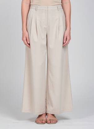 Pantalon larg țesătură crep talie înaltă gri NEKANE femeie