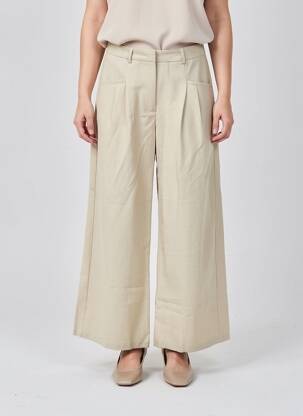 Pantalon larg țesătură crep talie înaltă bej NEKANE femeie