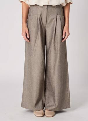 Pantalon larg talie cu cleme talie înaltă maro NEKANE femeie