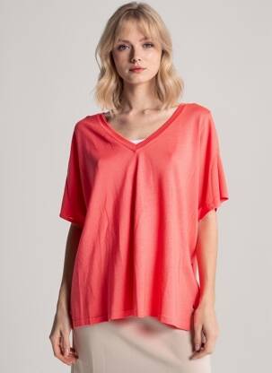 Pulover guler în v mâneci scurte roz MPC (MA PETITE CAPSULE) femeie