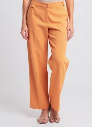 Pantalon drept țesătură crep talie înaltă portocalie EVA KAYAN femeie