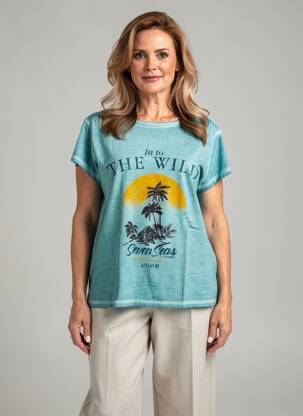 Tricou croială dreaptă mâneci scurte albastru ANDAM femeie
