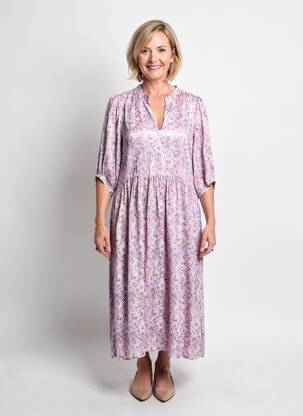 Rochie lungă imprimeu floral mâneci 3/4 violet ANDAM femeie