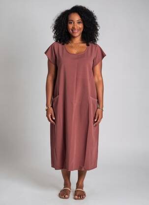 Rochie midi țesătură crep mâneci scurte maro AGATHE & LOUISE femeie