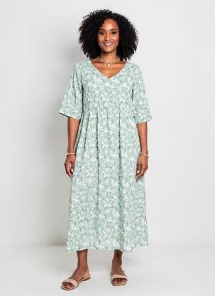 Rochie lungă croială evazată mâneci scurte verde AGATHE & LOUISE femeie