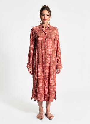 Rochie midi croială fluidă mâneci lungi portocalie YERSE femeie