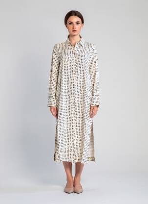 Rochie midi croială fluidă mâneci lungi bej YERSE femeie