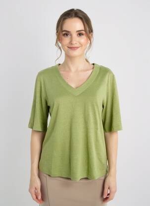 Tricou guler în v mâneci scurte verde YERSE femeie
