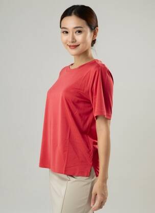 Tricou croială dreaptă mâneci scurte roșu YERSE femeie