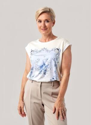 Tricou imprimeu fantezie mâneci scurte albastru OLSEN femeie