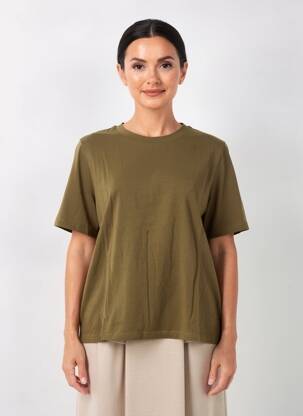 Tricou croială dreaptă mâneci scurte verde YERSE femeie