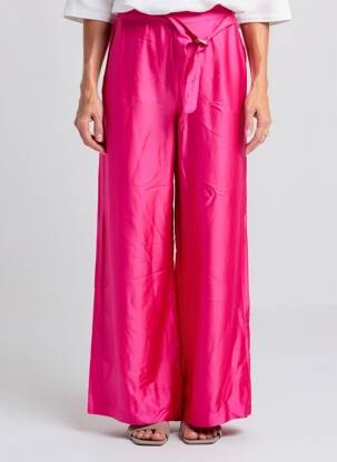 Pantalon larg croială fluidă mărime normală roz ME369 femeie