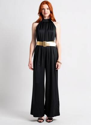 Salopetă-pantalon croială fluidă fără mâneci negru DMN femeie