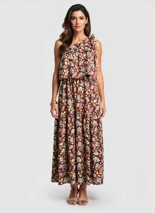 Rochie lungă imprimeu floral fără mâneci maro VANESSA BRUNO femeie