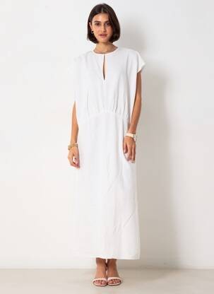 Rochie lungă țesătură poplin mâneci scurte alb SAMSOE & SAMSOE femeie