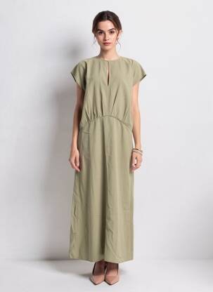 Rochie lungă mâneci scurte mâneci scurte verde SAMSOE & SAMSOE femeie