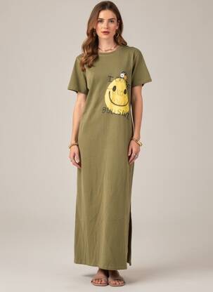 Rochie lungă mâneci scurte mâneci scurte verde NEWTONE femeie