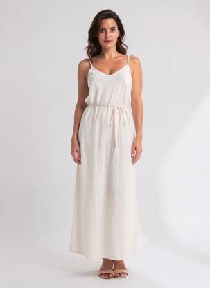 Rochie lungă croială cambrată bretele subțiri roz MAJESTIC FILATURES femeie