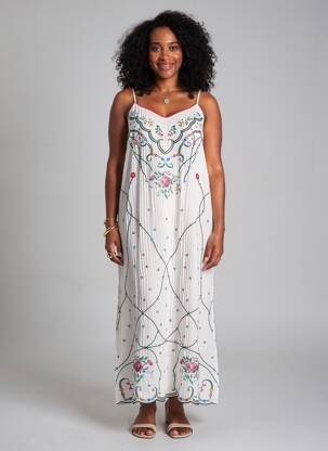 Rochie lungă țesătură crep bretele subțiri alb ME369 femeie
