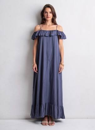 Rochie lungă croială evazată bretele subțiri albastru ESSENTIEL ANTWERP femeie