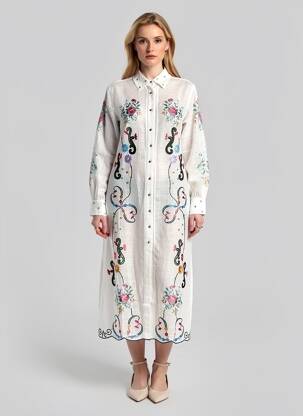 Rochie lungă mâneci lungi mâneci lungi alb ME369 femeie