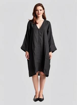 Rochie midi mâneci 3/4 mâneci 3/4 gri ANNE MI femeie