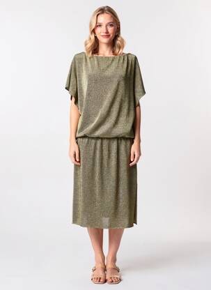 Rochie midi croială fluidă mâneci scurte auriu BELIZA femeie