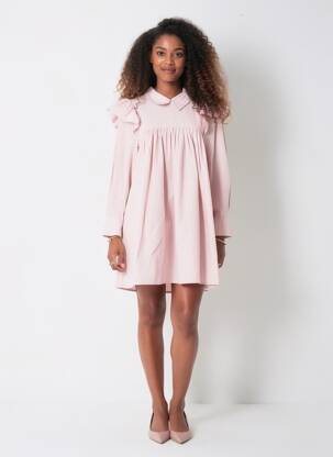 Rochie scurtă croială evazată mâneci lungi roz GANNI femeie