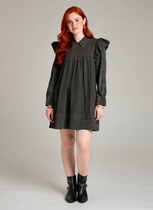 Rochie scurtă croială evazată mâneci lungi negru GANNI femeie