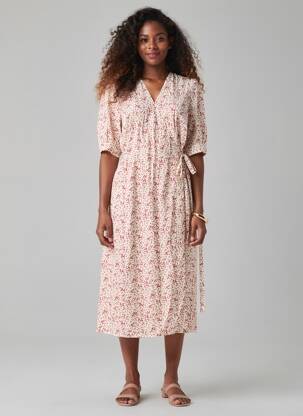 Rochie midi imprimeu floral mâneci scurte roșu ROUJE femeie