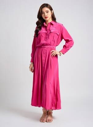 Rochie lungă mâneci lungi mâneci lungi roz ESSENTIEL ANTWERP femeie