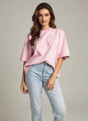 Tricou croială dreaptă mâneci scurte roz GANNI femeie
