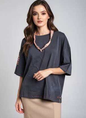 Tricou guler rotund mâneci scurte gri ONE TEE femeie