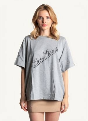 Tricou croială dreaptă mâneci scurte gri LOVE STORIES femeie
