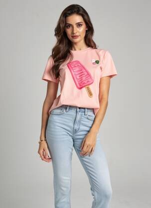 Tricou croială dreaptă mâneci scurte roz NEWTONE femeie