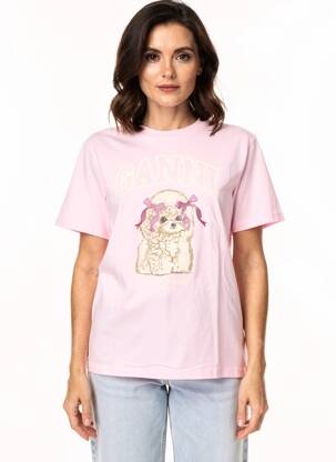 Tricou croială dreaptă mâneci scurte roz GANNI femeie