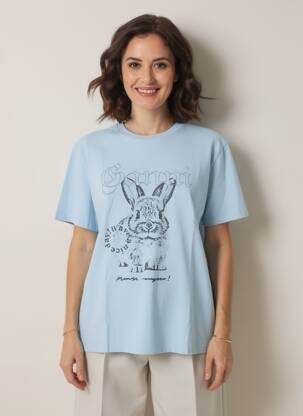 Tricou croială dreaptă mâneci scurte albastru GANNI femeie