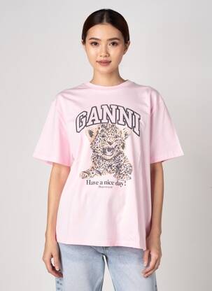 Tricou croială dreaptă mâneci scurte roz GANNI femeie