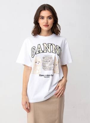 Tricou croială dreaptă mâneci scurte alb GANNI femeie