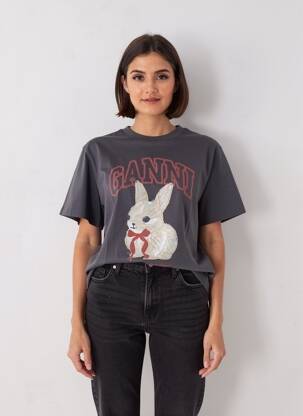 Tricou croială dreaptă mâneci scurte negru GANNI femeie