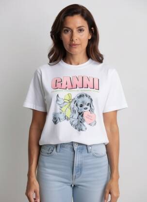 Tricou croială dreaptă mâneci scurte alb GANNI femeie